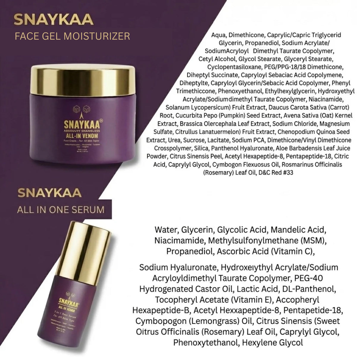 Snaykaa Physician-Founded DUO Face Serum & Gel Cream Set, Vegan, Made in USA