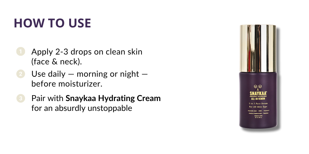 SNAYKAA™ ALL-IN VENOM Face Serum for Women | Anti-Aging & Wrinkle Reducer | Niacinamide, Mandelic Acid & Hyaluronic Acid | Hydrating, Brightening, Dark Spot Corrector | 30ml